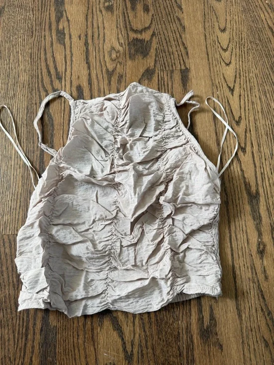 Zara Ruched Spaghetti Strap Crop Top - Light Blush - Picture 2 of 4